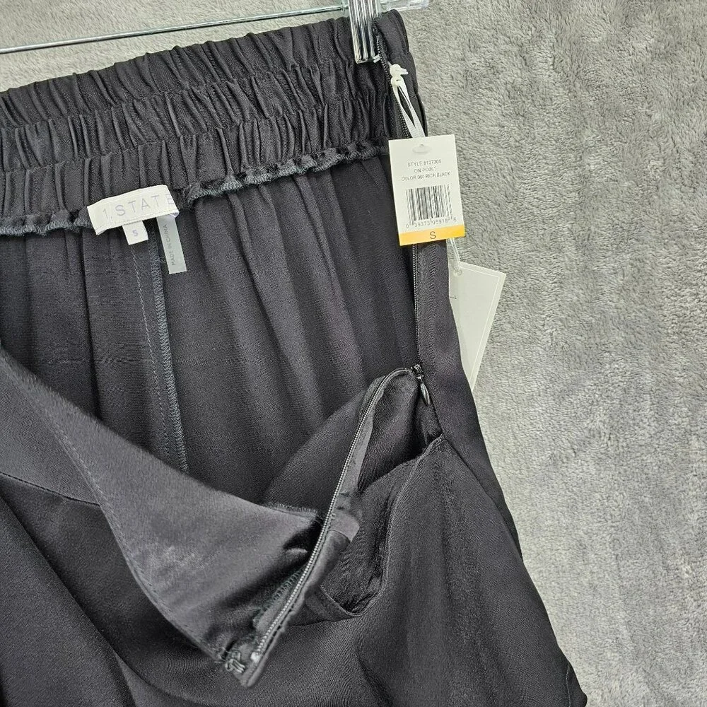 1 State On Point Satin Shorts S Black Flat Front Elastic Waist Zip High Rise New